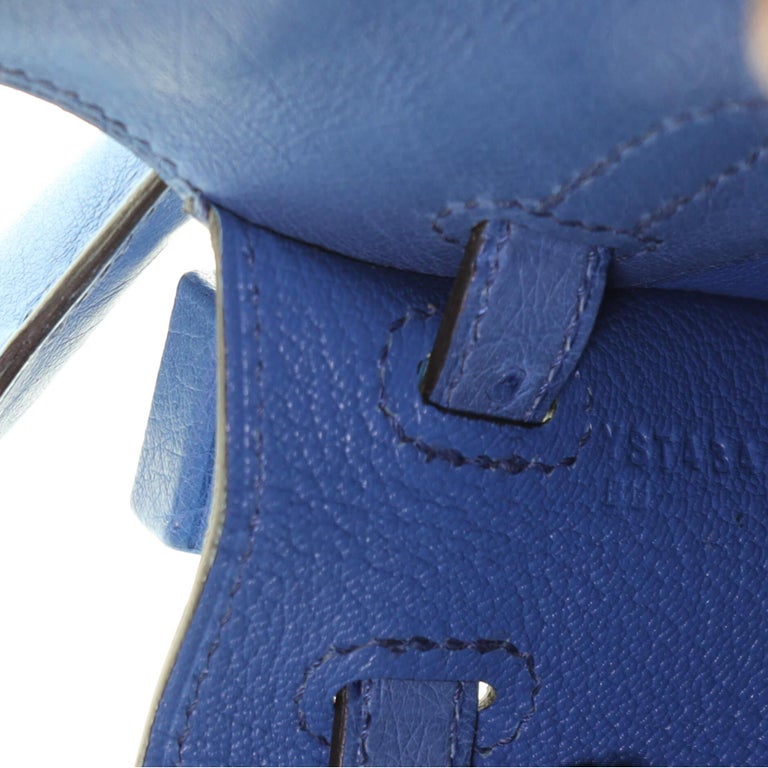 Hermes Kelly 25 Sellier Bleu Mykonos Autruche Ostrich Palladium Hardware #A  - Vendome Monte Carlo