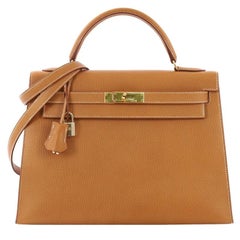 Hermes Kelly Handbag Natural Ardennes with Gold Hardware 32