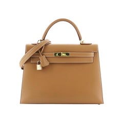 Hermes Kelly Handbag Natural Chamonix With Gold Hardware 32