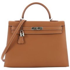 Hermes Kelly Handbag Natural Chamonix with Palladium Hardware 35