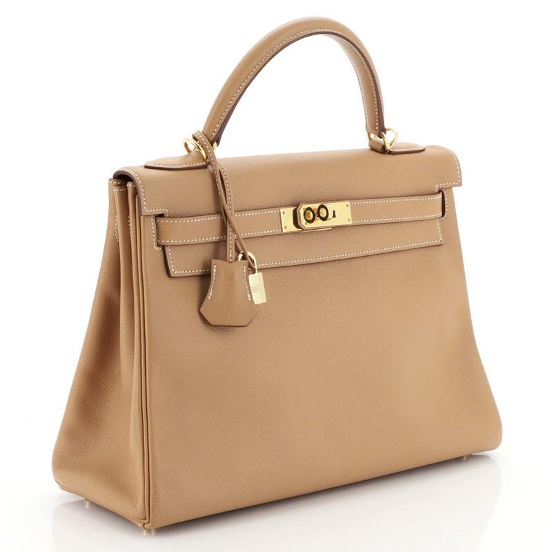 Brown Hermes Kelly Handbag Natural Courchevel With Gold Hardware 32 