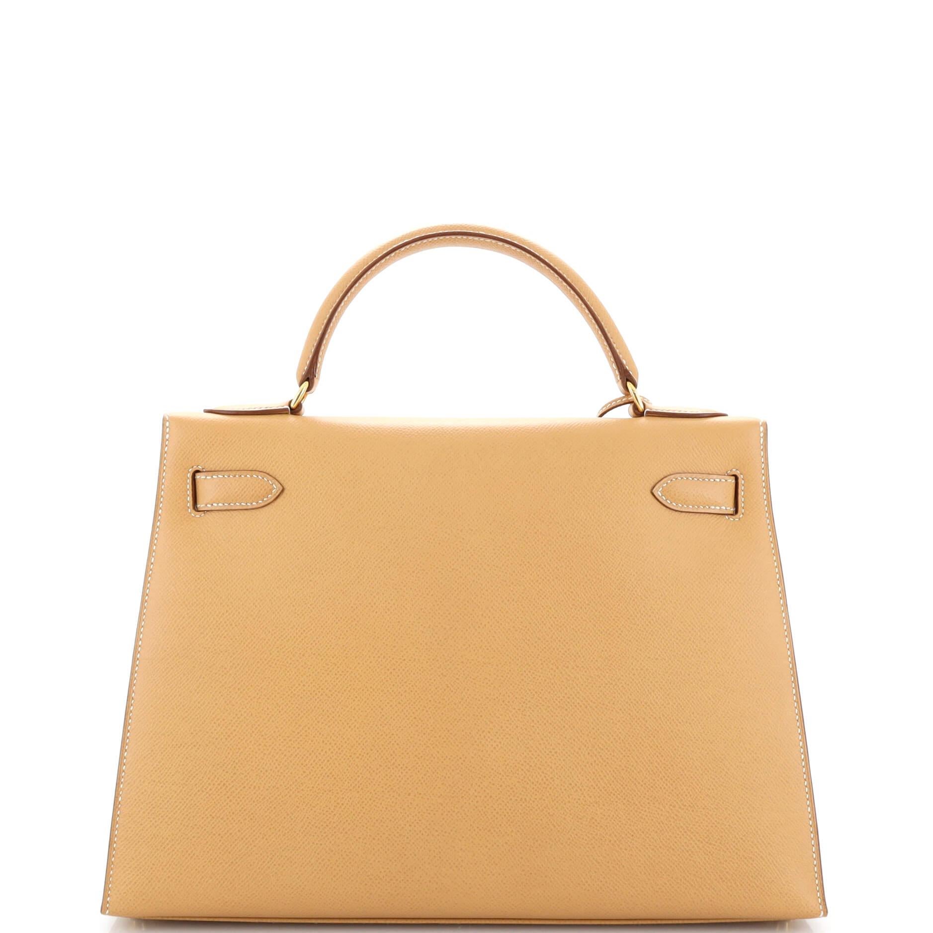 Hermes Kelly Handbag Natural Courchevel with Gold Hardware 32 In Good Condition In NY, NY
