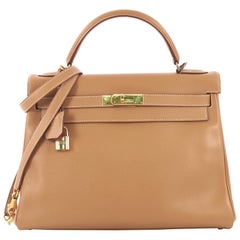 Hermes Kelly Handbag Natural Courchevel with Gold Hardware 32