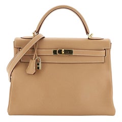Hermes Kelly Handbag Natural Courchevel With Gold Hardware 32 