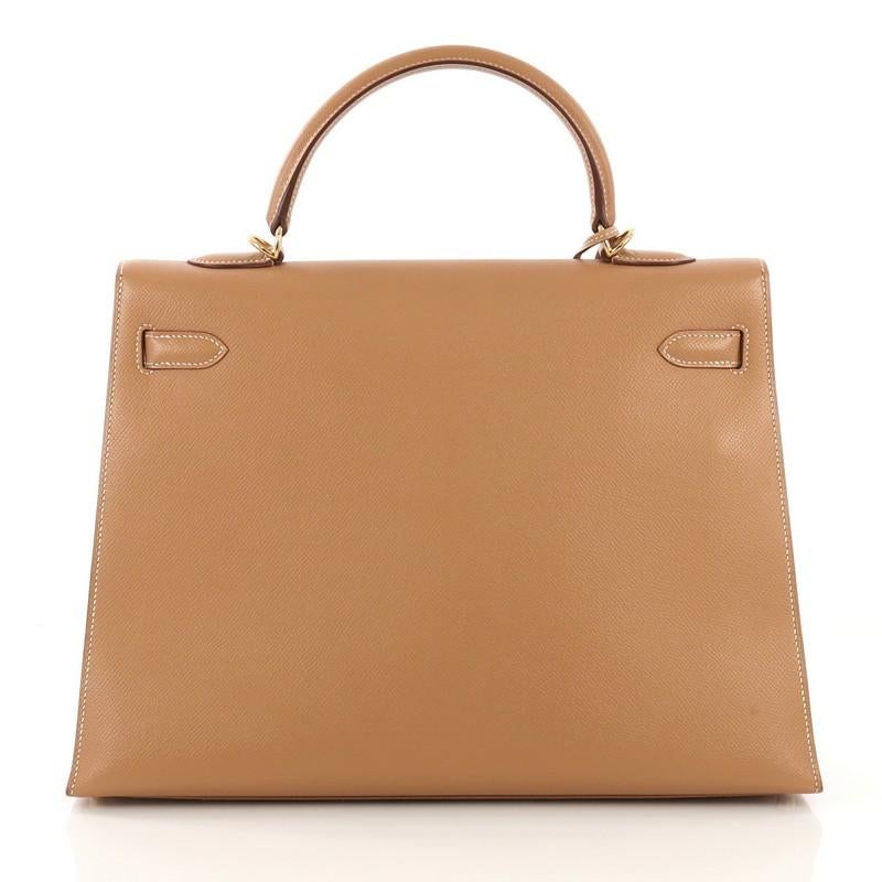 Hermes Kelly Handbag Natural Courchevel with Gold Hardware 35 In Good Condition In NY, NY