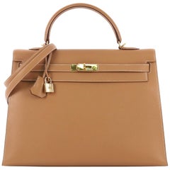 Hermes Kelly Handbag Natural Courchevel with Gold Hardware 35