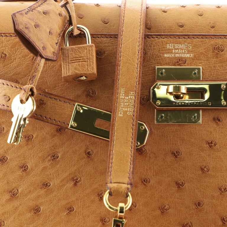 Hermes Kelly Handbag Natural Ostrich with Gold Hardware 32 at 1stDibs