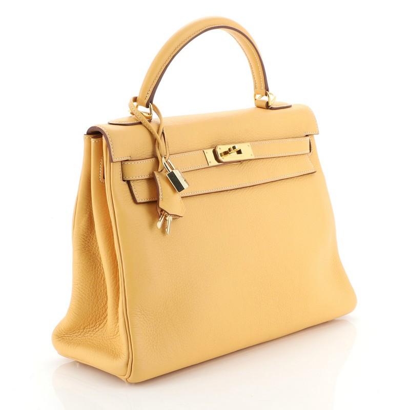 Hermes Kelly Handbag Natural Sable Clemence With Gold Hardware 32  In Good Condition In NY, NY