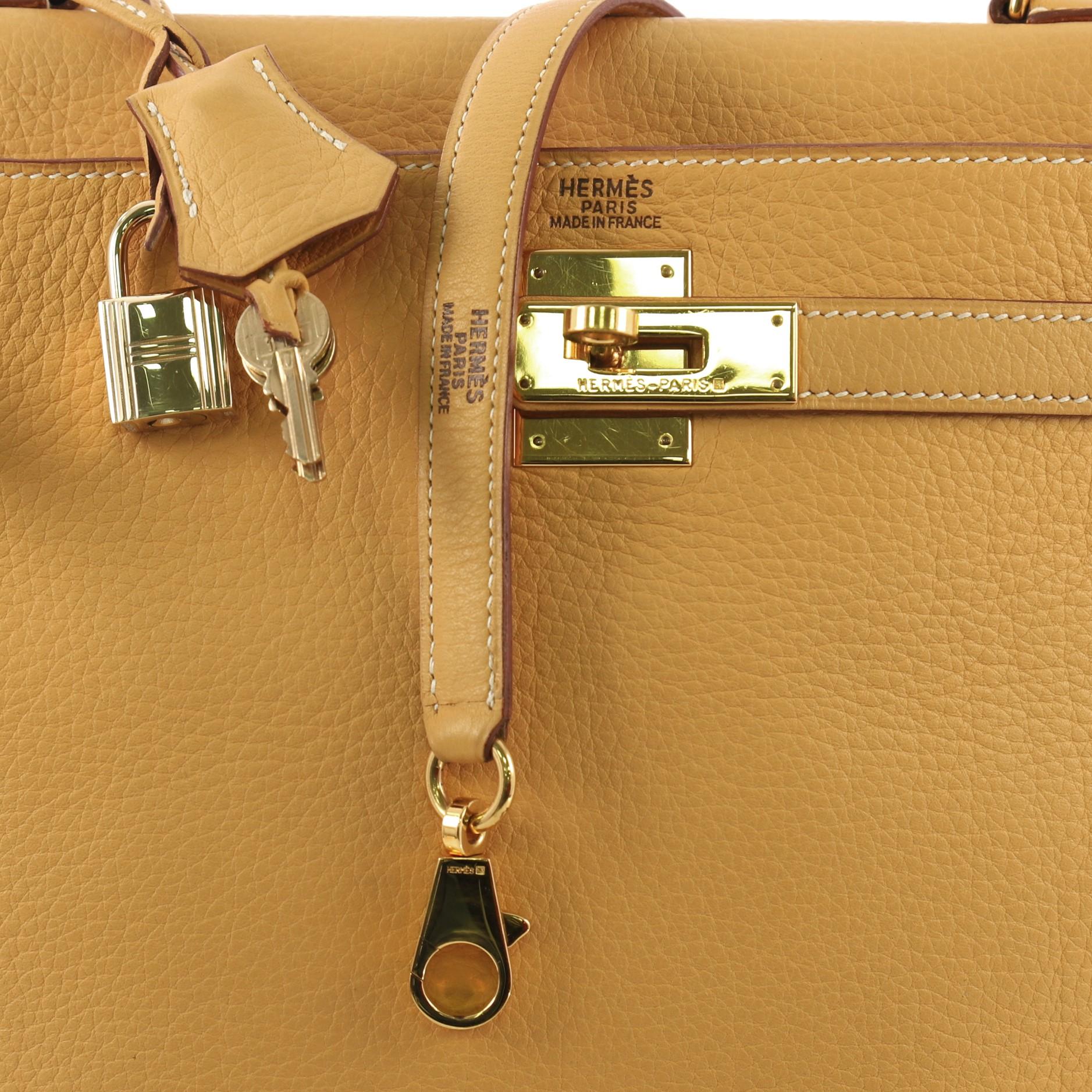 Women's Hermes Kelly Handbag Natural Sable Clemence with Gold Hardware 32