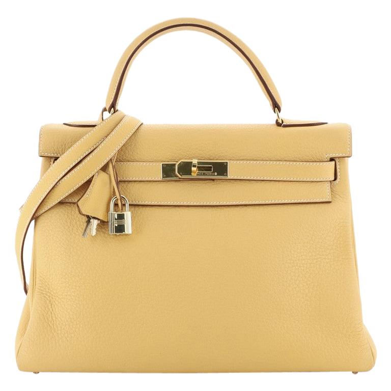 Hermes Kelly Handbag Natural Sable Clemence With Gold Hardware 32
