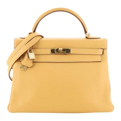 Hermes Kelly Handbag Natural Sable Clemence With Gold Hardware 32 