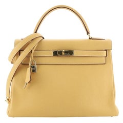 Hermes Kelly Handbag Natural Sable Clemence With Gold Hardware 32
