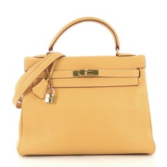Hermes Kelly Handbag Natural Sable Clemence with Gold Hardware 32