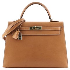 Hermes Kelly Handbag Natural Vache Liegee with Gold Hardware 32