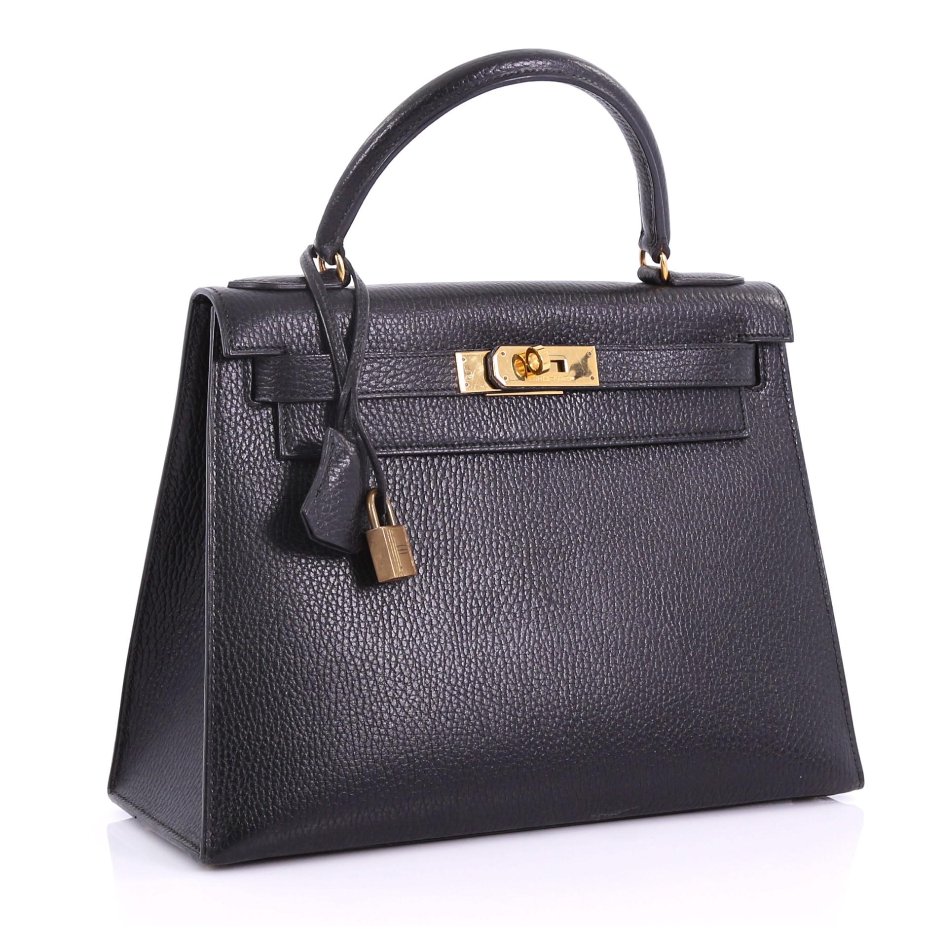 Hermes Kelly Handbag Noir Ardennes with Gold Hardware 28 at