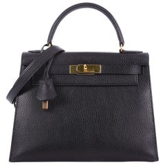 Hermes Kelly Handbag Noir Ardennes with Gold Hardware 28