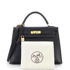 Hermes Kelly Handbag Noir Ardennes with Gold Hardware 32