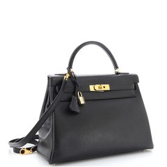 Hermes Kelly Handbag Noir Ardennes with Gold Hardware 32