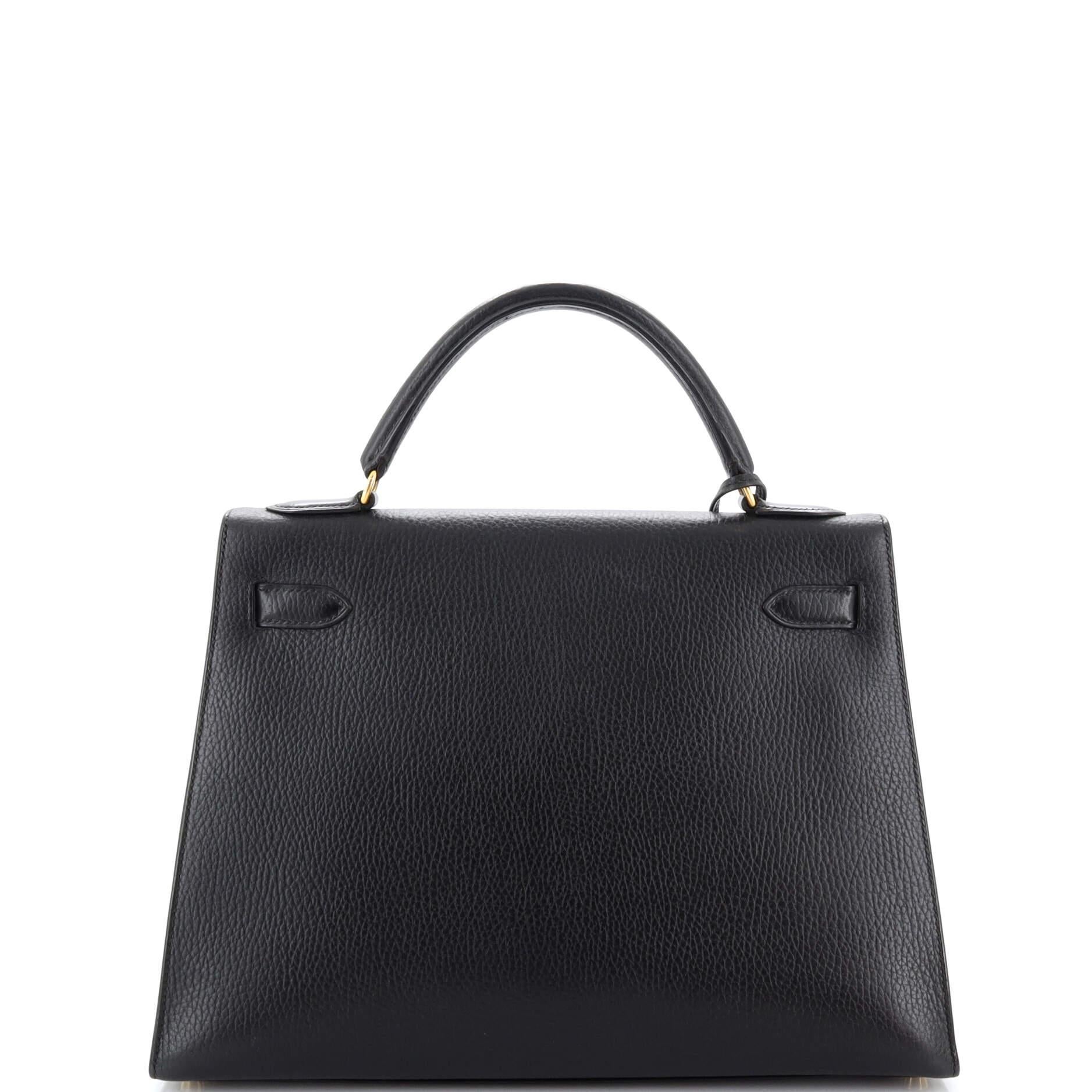 Women's or Men's Hermes Kelly Handbag Noir Ardennes with Gold Hardware 32 For Sale
