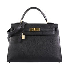 Hermes Kelly Handbag Noir Ardennes with Gold Hardware 32