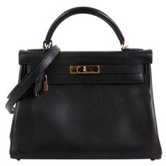  Hermes Kelly Handbag Noir Ardennes with Gold Hardware 32