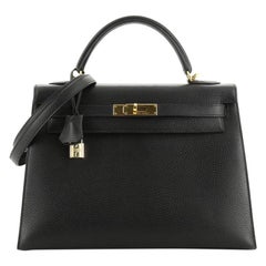 Hermes Kelly Handbag Noir Ardennes With Gold Hardware 32 