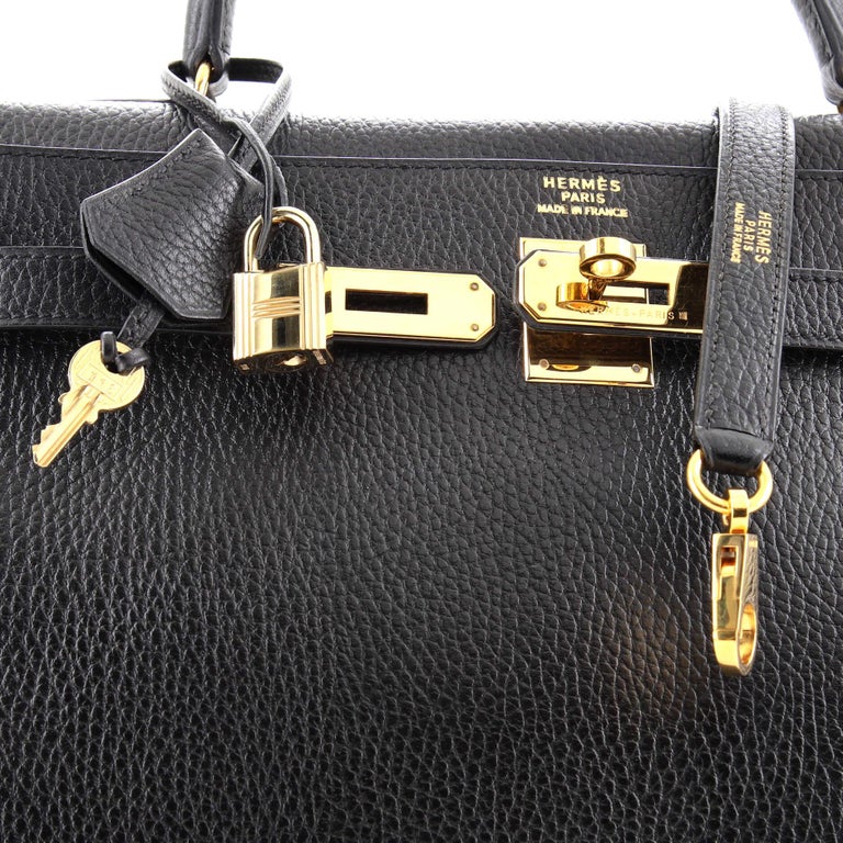 Hermes Kelly Handbag Noir Ardennes with Gold Hardware 28 at 1stDibs