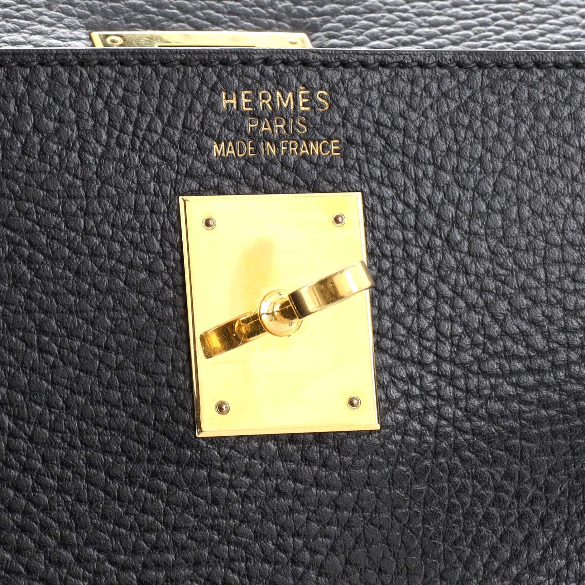 Hermès - Sac à main Kelly Noir Ardennes avec accessoires dorés 35 en vente 3