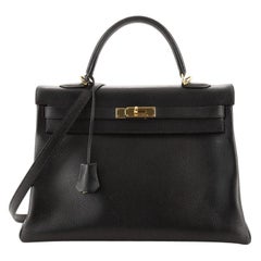 Hermès Kelly - Sac à main Noir Ardennes avec fermeture en or 35