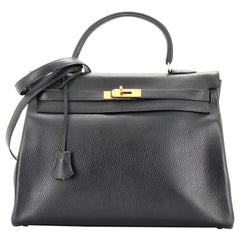 Hermes Kelly Handbag Noir Ardennes with Gold Hardware 35