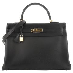 Hermes Kelly Handbag Noir Ardennes With Gold Hardware 35 