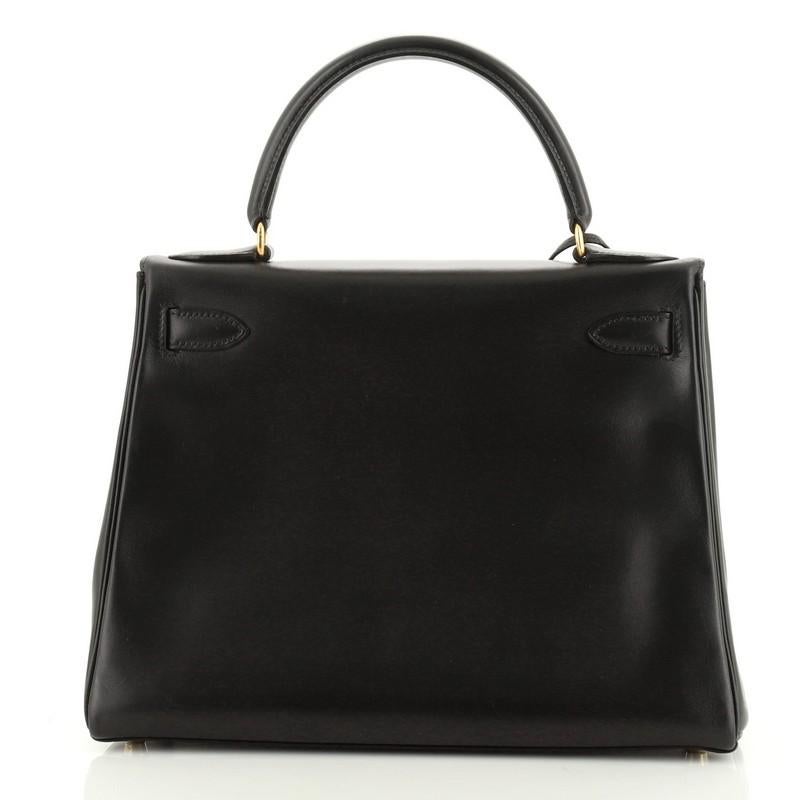 Black Hermes Kelly Handbag Noir Box Calf With Gold Hardware 28 