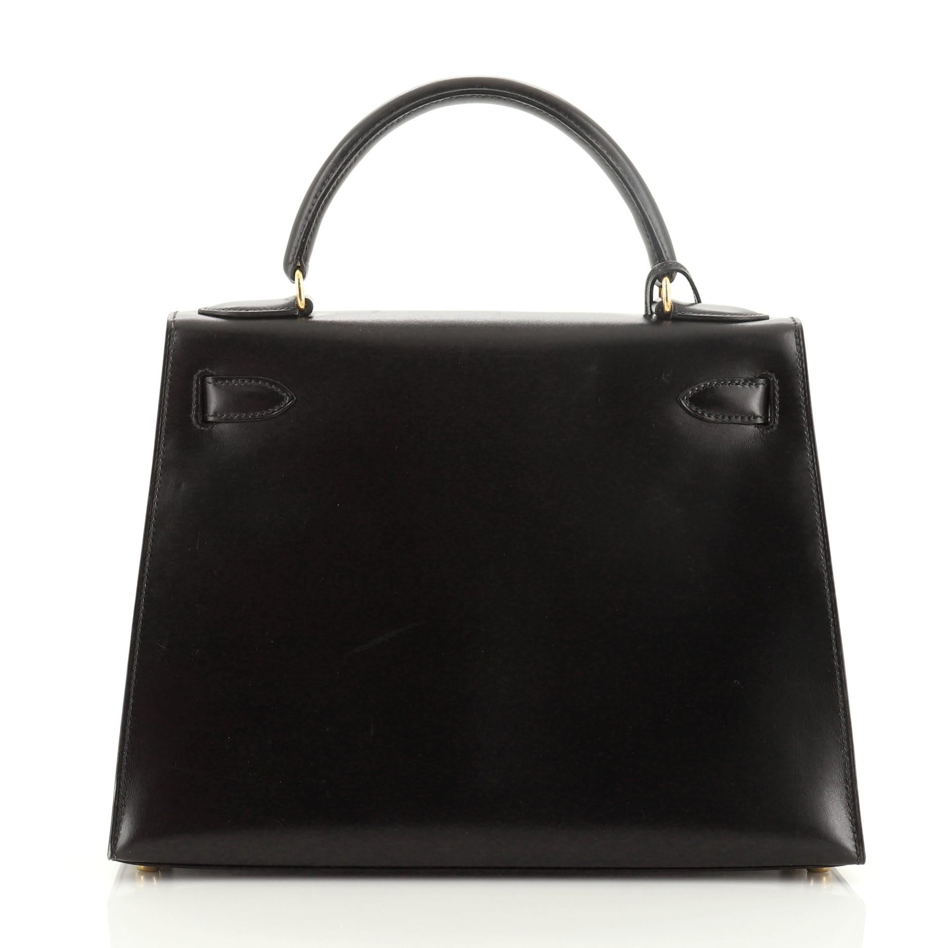 Black Hermes Kelly Handbag Noir Box Calf with Gold Hardware 28