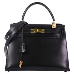 Hermes Kelly Handbag Noir Box Calf with Gold Hardware 28