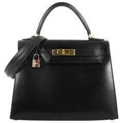 Hermes Kelly Handbag Noir Box Calf with Gold Hardware 28