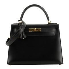 Hermes Kelly Handbag Noir Box Calf with Gold Hardware 28