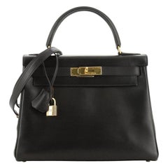 Hermes Kelly Handbag Noir Box Calf With Gold Hardware 28 