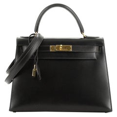 Hermes Kelly Handbag Noir Box Calf With Gold Hardware 28