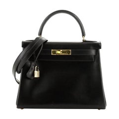 Hermes Kelly Handbag Noir Box Calf With Gold Hardware 28