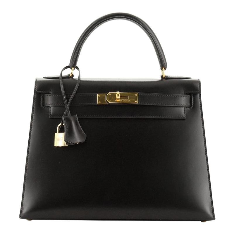 Hermes Kelly Handbag Noir Box Calf with Gold Hardware 28