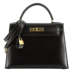 Hermes Kelly Handbag Noir Box Calf with Gold Hardware 28