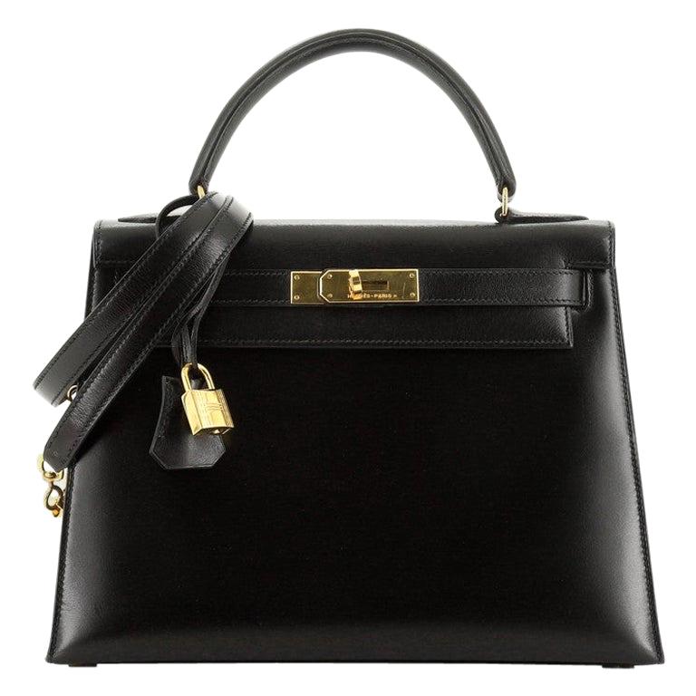 Hermes Kelly Handbag Noir Box Calf with Gold Hardware 28