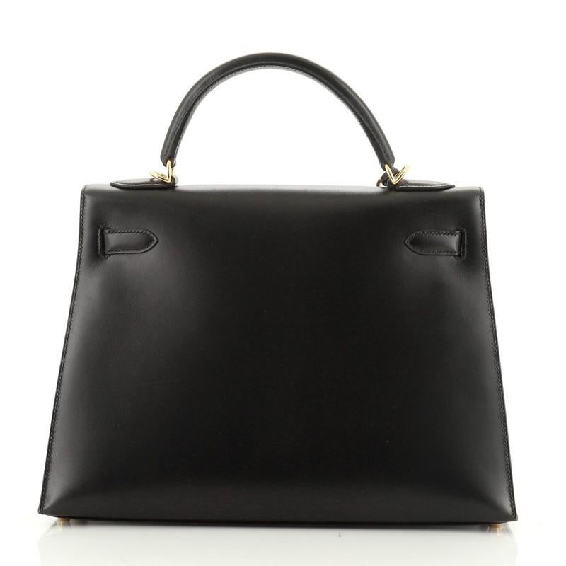 Black Hermes Kelly Handbag Noir Box Calf With Gold Hardware 32 