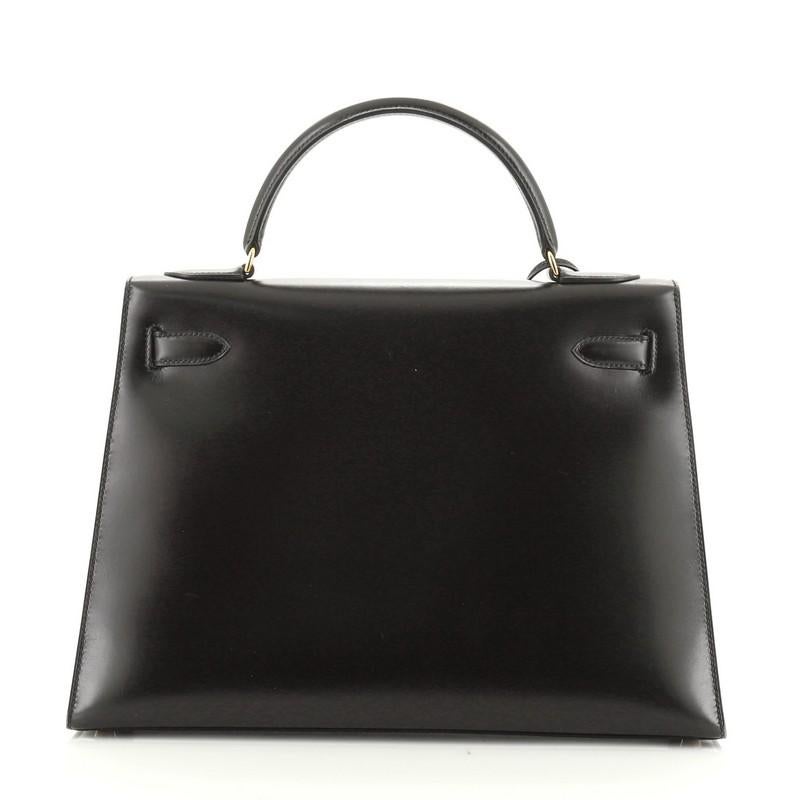 Hermes Kelly Handbag Noir Box Calf with Gold Hardware 32 In Good Condition In NY, NY