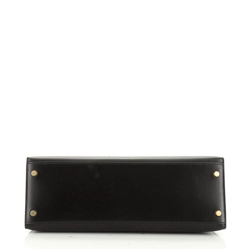 Black Hermes Kelly Handbag Noir Box Calf with Gold Hardware 32