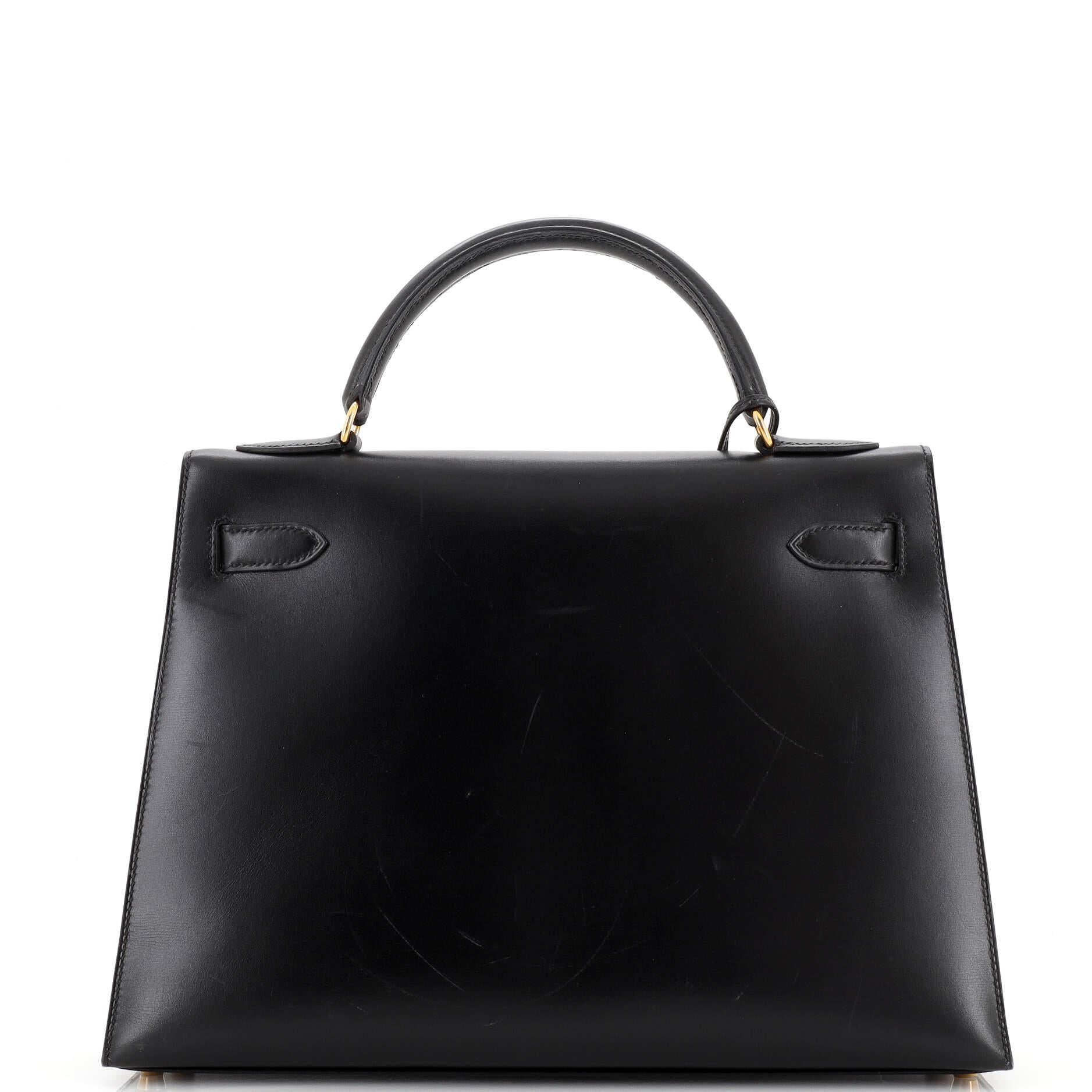 Women's or Men's Hermes Kelly Handbag Noir Box Calf with Gold Hardware 32