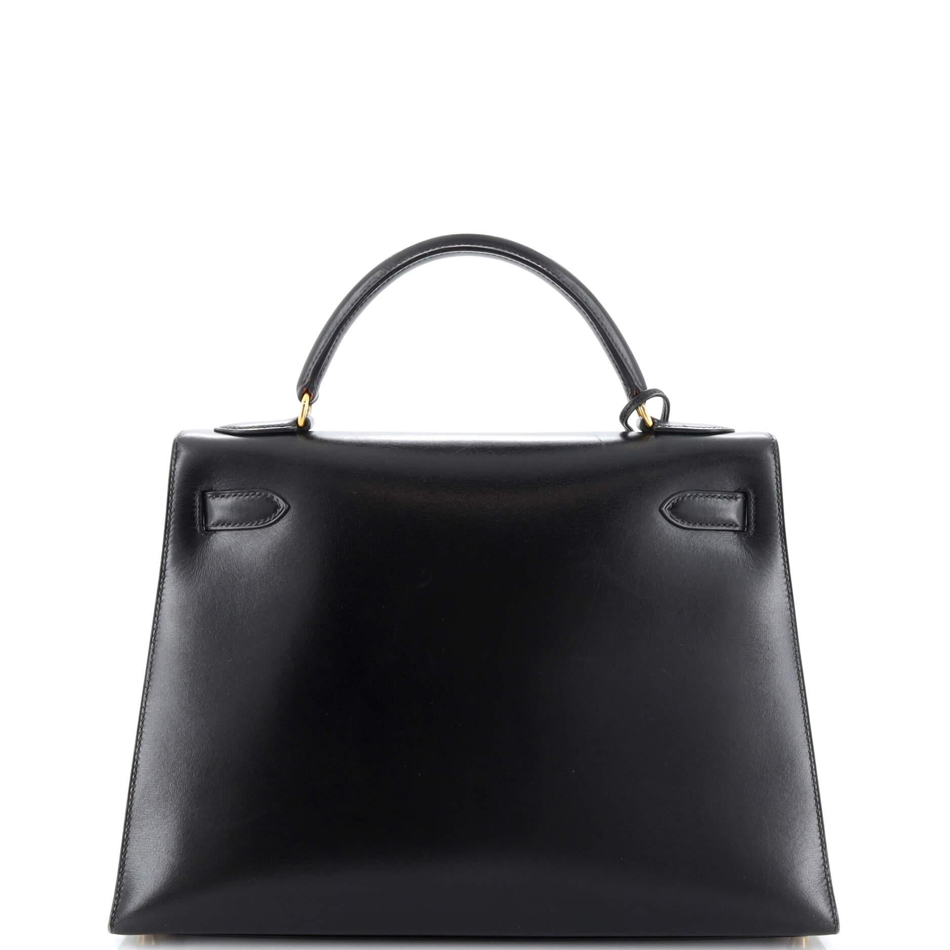 Women's or Men's Hermes Kelly Handbag Noir Box Calf with Gold Hardware 32 For Sale