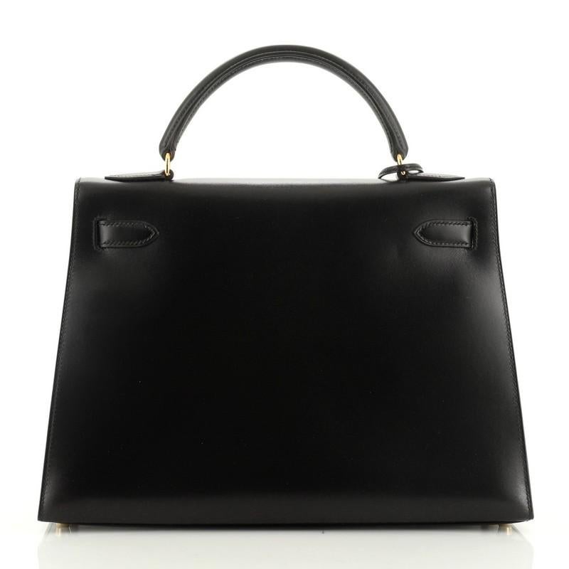Women's or Men's Hermes Kelly Handbag Noir Box Calf With Gold Hardware 32 