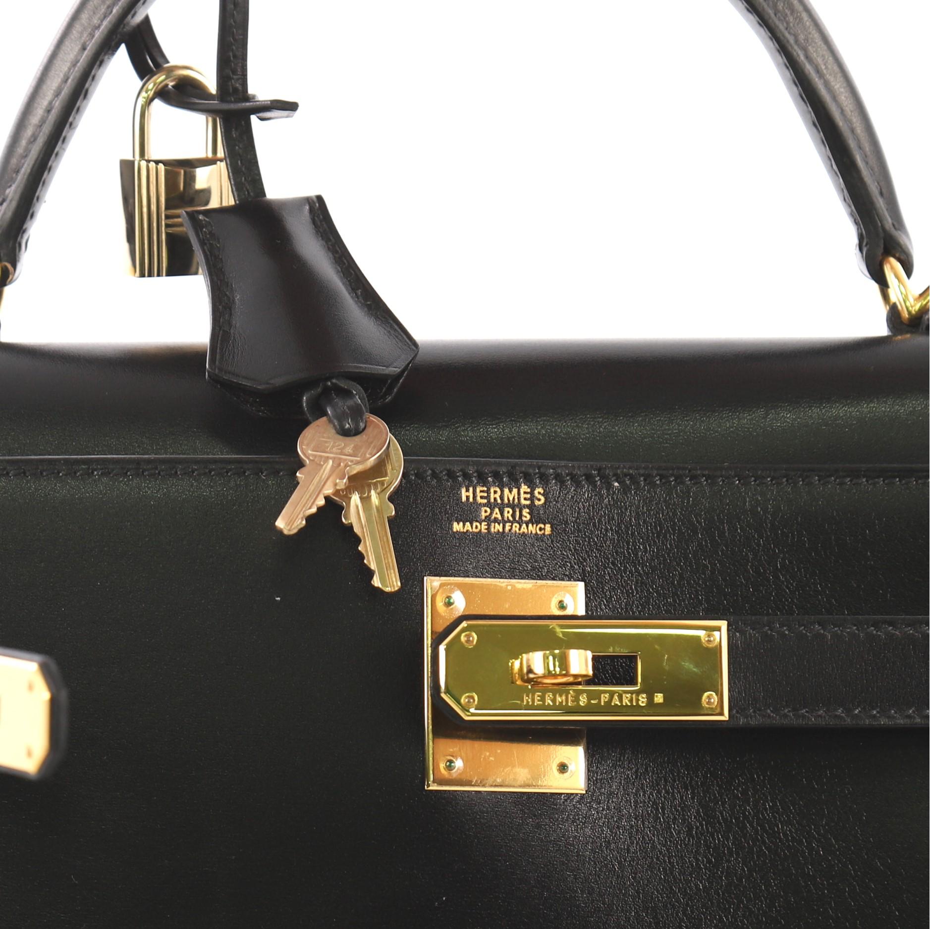 Hermes Kelly Handbag Noir Box Calf with Gold Hardware 32 2