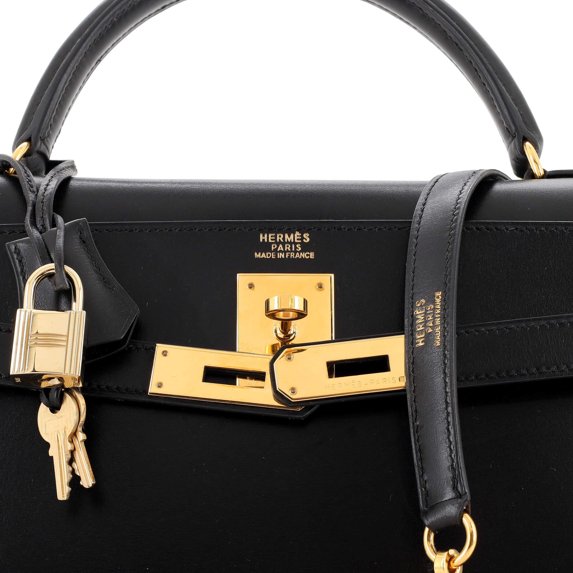 Hermes Kelly Handbag Noir Box Calf with Gold Hardware 32 3